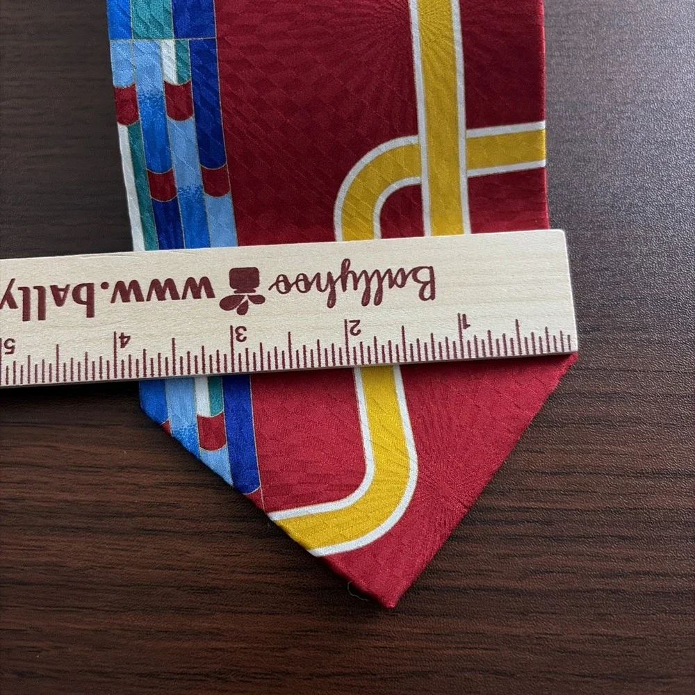 Barry Wells Silk Tie Abstract USA Made Red Blue Green 58